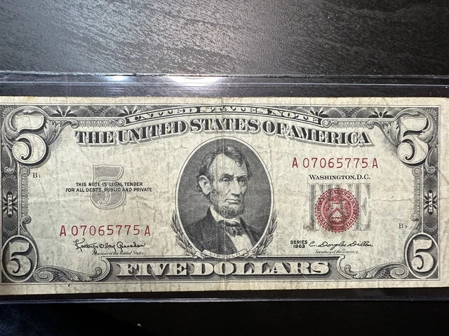 1963 $5 Five Dollar Legal Tender Red Seal Currency Note A07065775A