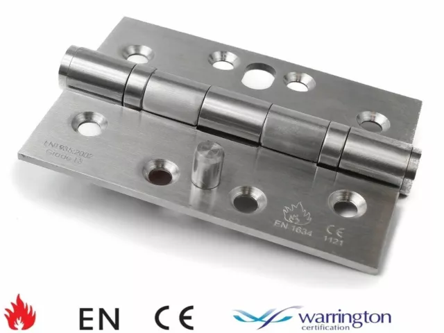 FIRE RATED 4x3" Brushed Stainless Steel Ball Bearing Security Hinge EN1634