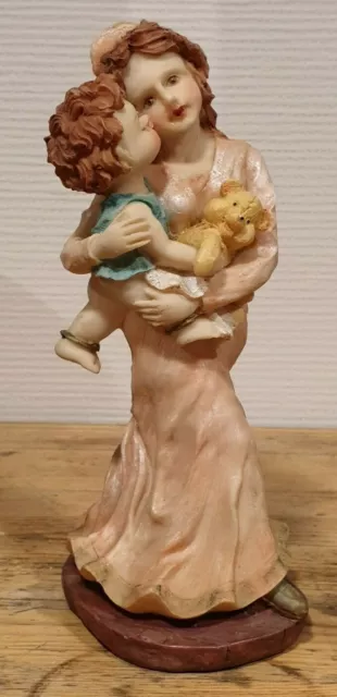 Figurine, statuette, biscuit, porcelaine, déco polychrome mate, Femme, enfant