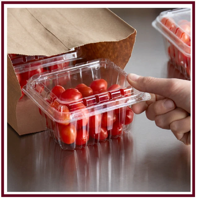 480/Case 1 Pint 5x4 3/8 Clear Square Vented Clamshell Produce/Berry Container*