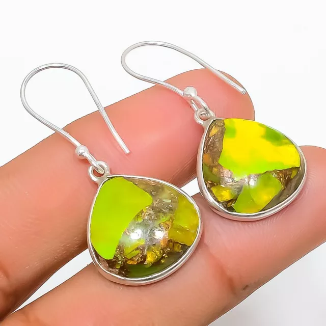 Copper Green Turquoise Gemstone 925 Sterling Silver Jewelry Earring 1.50" Z176