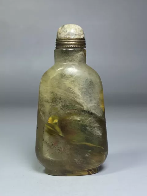 Chinese Antique Old Peking Glass Inside Painting Beautiful Snuff Bottle Folk Art