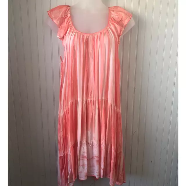 RAVIYA Retail $54 Coral Tie Dye Color Wash out Dress Swim Cover Up L