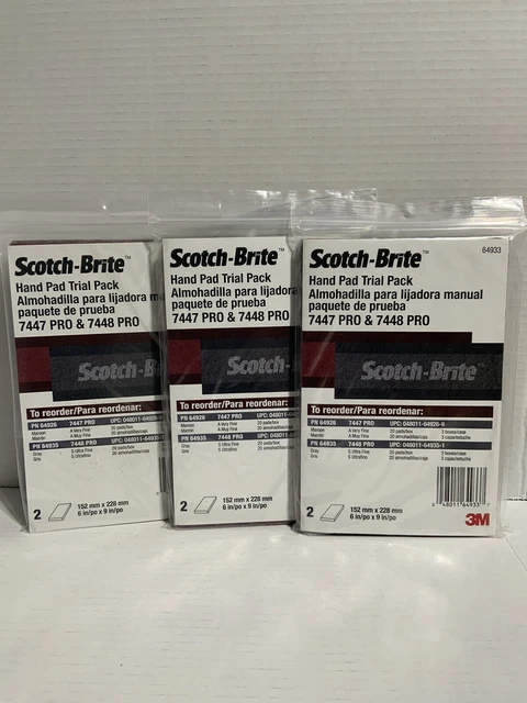 3 Packs 3M Scotch-Brite Pro Hand Pad 1-7447 Pro 1-7448 Pro Per Pack 64933 (3)pks