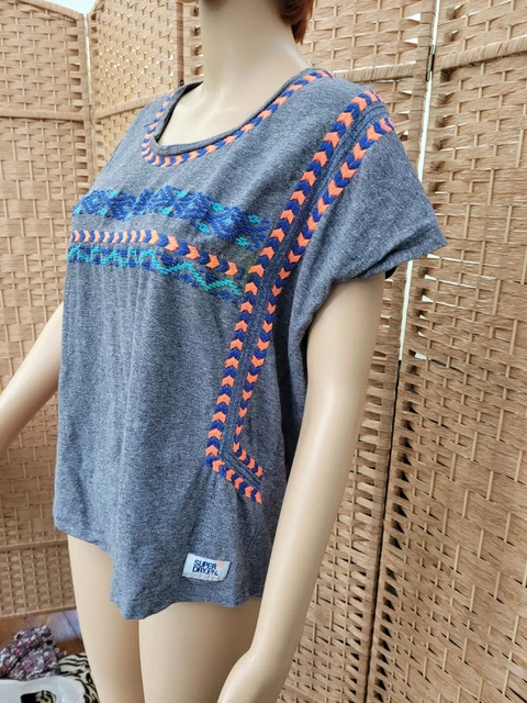 Ladies Super dry grey and orange shirt medium short cap sleeves