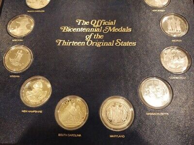 Franklin Mint Official Bicentennial Medals Of Original 13 States .925 Ss Coins 3