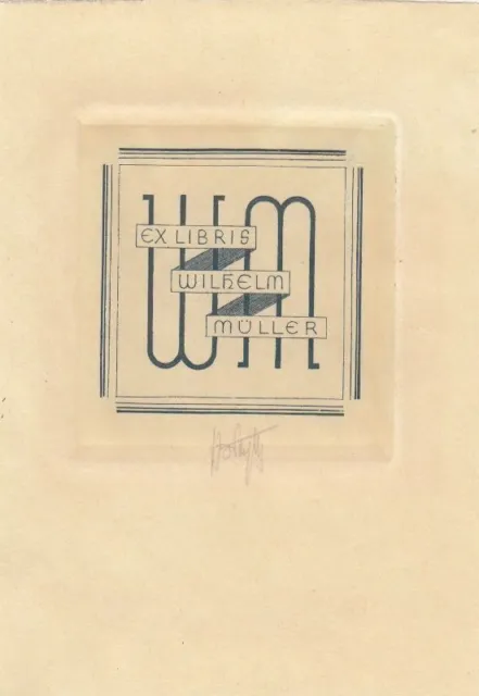 Exlibris Bookplate Copperplate Hubert Woyty-Wimmer 1901-1972 Initials Ornament