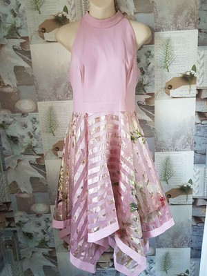 58 Ted Baker Angelik Harmony Burnout Pink Sripe Dress Size 1 UK 8