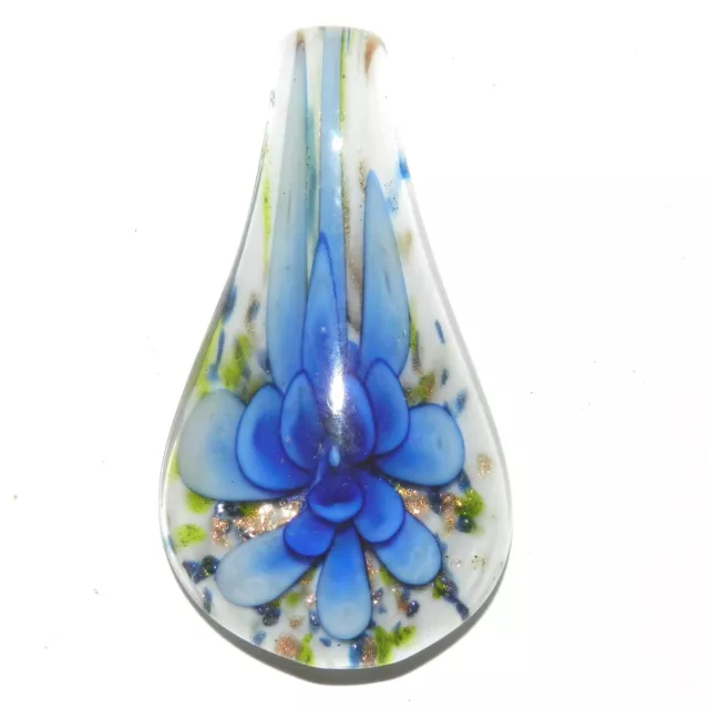 P2455 Blue Flower with Gold Sparkles 59mm Lampwork Glass Spoon Drop Pendant