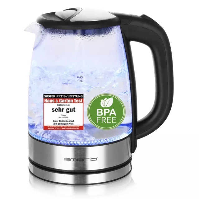 Emerio WK-119988 electric kettle 1.7 L 2200 W Black, Stainless steel