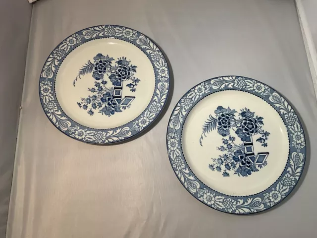 2 Vintage Wood & Sons Woods Ware WINCANTON BLUE Luncheon Dinner Plates 9" -B6