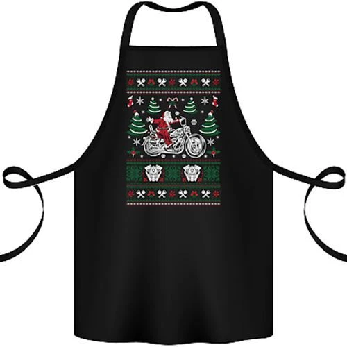 Christmas Biker Santa Motorbike Motorcycle Cotton Apron 100% Organic