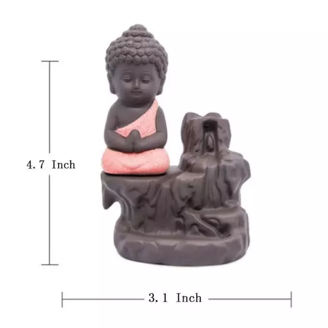 Porta incenso a cascata in ceramica con riflusso e piccolo monaco Buddha rosso 3