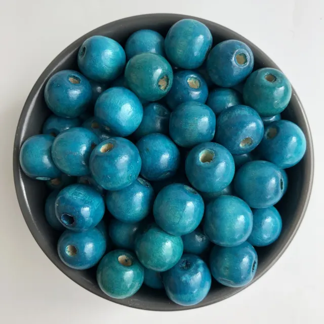 25X Wholesale Round Wood Beads 16mm Loose Turquoise Wooden Bead Craft DIY