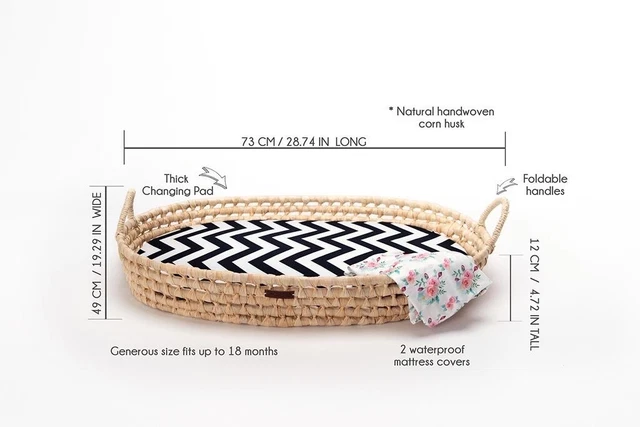 Baby Changing Basket,Thick Pad & 2 Covers| Hands made Diaper Changing Basket