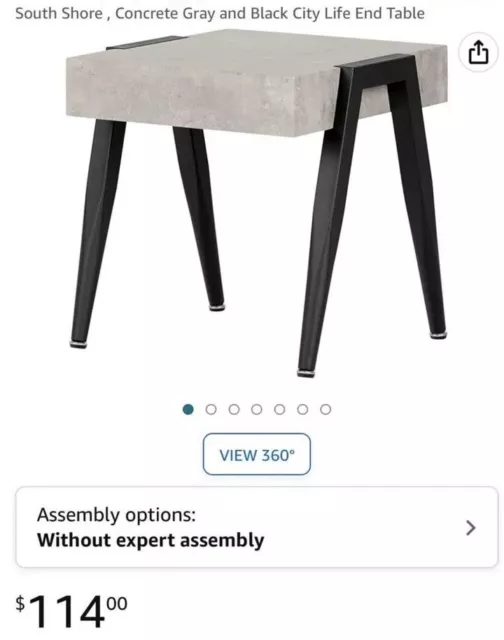 South Shore City Life Faux Concrete Square End Table in Gray and Black