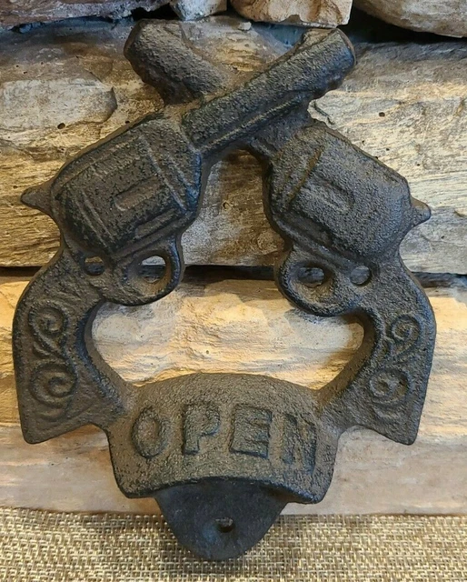 Cast Iron Double Revolvers Wall Bottle Opener Six Shooters Pistol Western Beer
