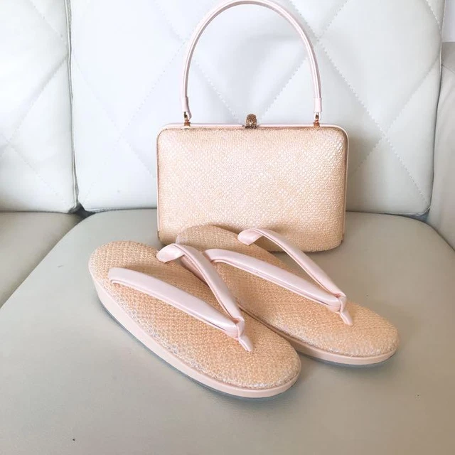 Zori bag set pink beige summer formal 22 x 15 x 8 cm + L size ladies kimono