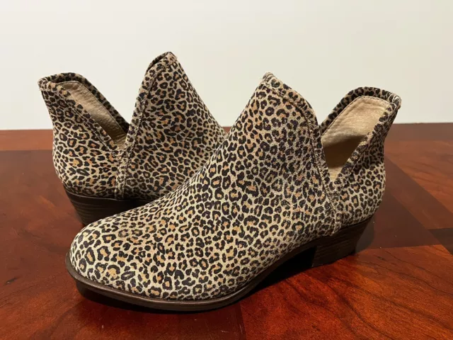 LUCKY BRAND Women's Leather Ankle Boots Cheetah Print Low Chunky Heel - size 6.5