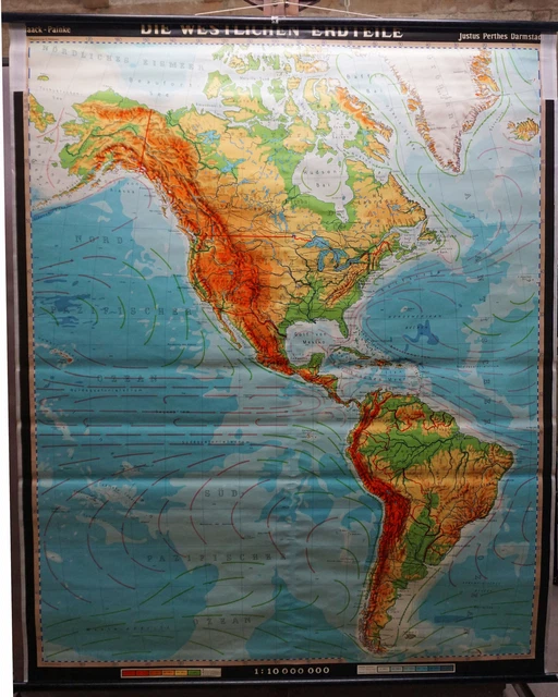 MAP OF THE American Continents Wall Chart Vintage Poster Rollable Mural