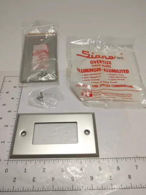 Lot Of 2 Sianor Oversize Aluminum 1-Gang Wall Plates (Nos)