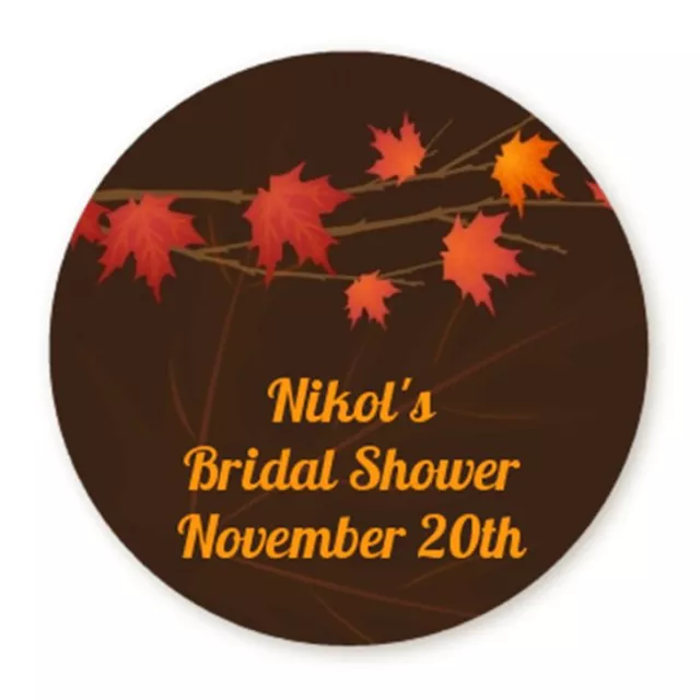 Autumn Leaves - Round Personalized Bridal Shower/Wedding Sticker Labels