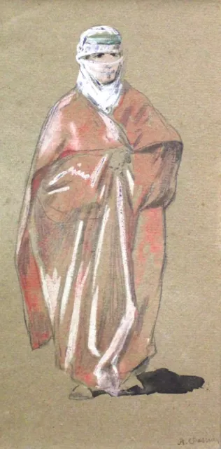 Alberto Pasini (1826-1899) - Figura Orientalista, Gouache E Grafito En Papel