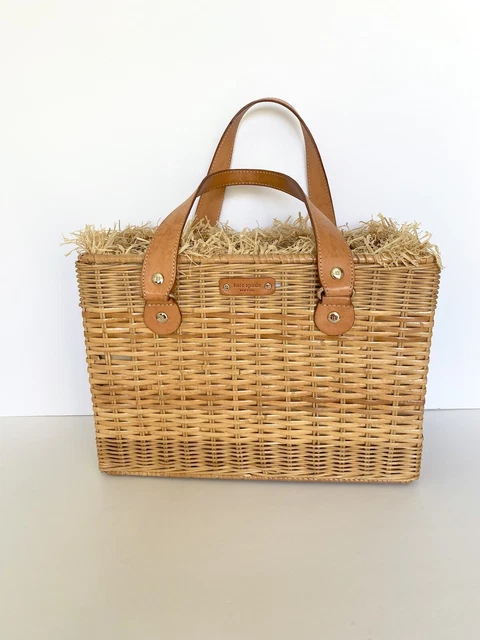 Kate Spade Wicker Rattan Lenora Cadiz Summer Basket Tote Fringe Laptop Bag Rare
