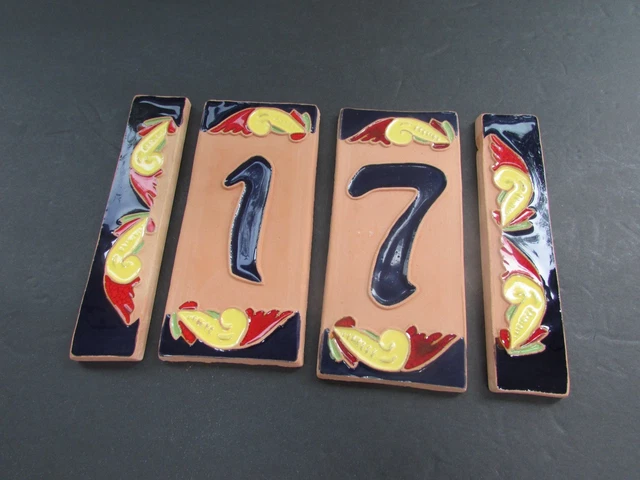 Southwestern Prairie Ceramic Art Tile -4 Piece  House Number   - Art on Tiles