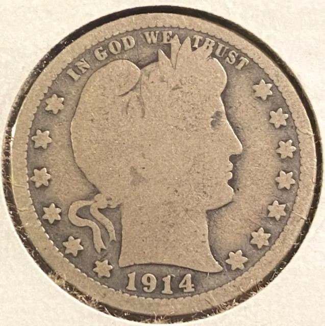 1914 Barber 90% Silver Quarter Dollar - 25c