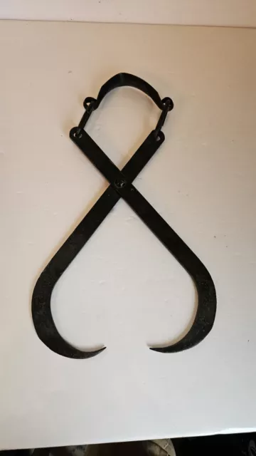 Vintage Metal Ice Block Log Holder Tongs Black Rustic Farmhouse 