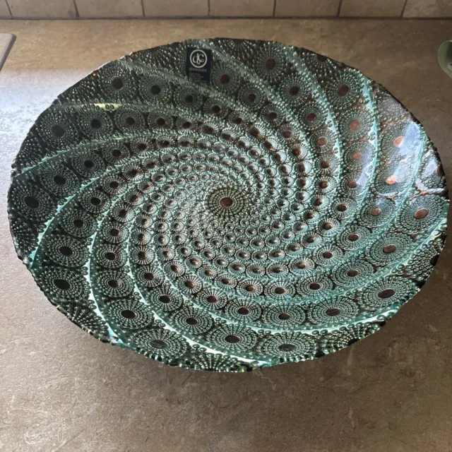 DC Glassware Large Accent Bowl Iridescent Green And Brown