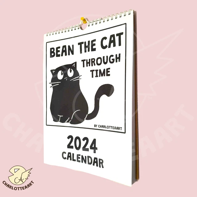 CAT CALENDAR 2024 Bean the Cat Through Time illustrated novelty family