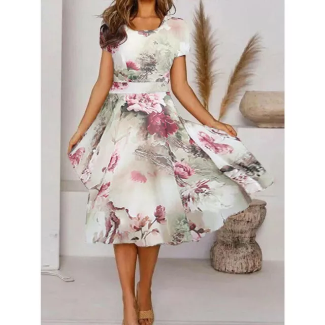 Plus Size Evening Midi Dress Floral Party Cocktail Dresses Ladies Womens Summer