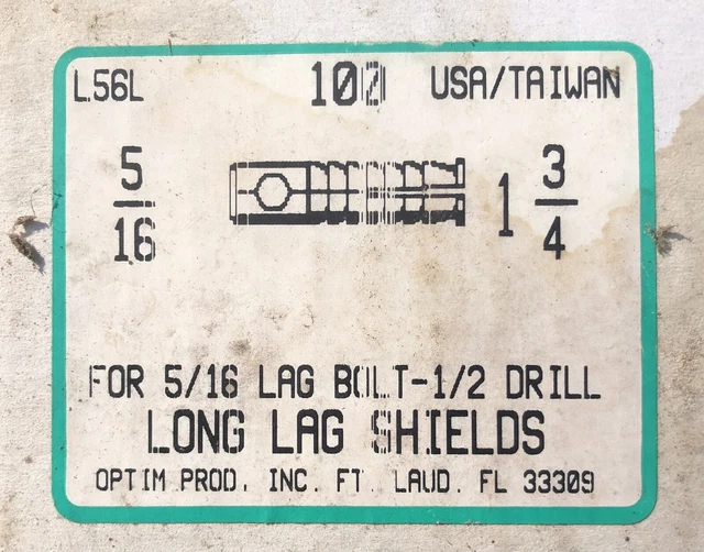 Lag Anchors 5/16 X 1 3/4” Concrete
