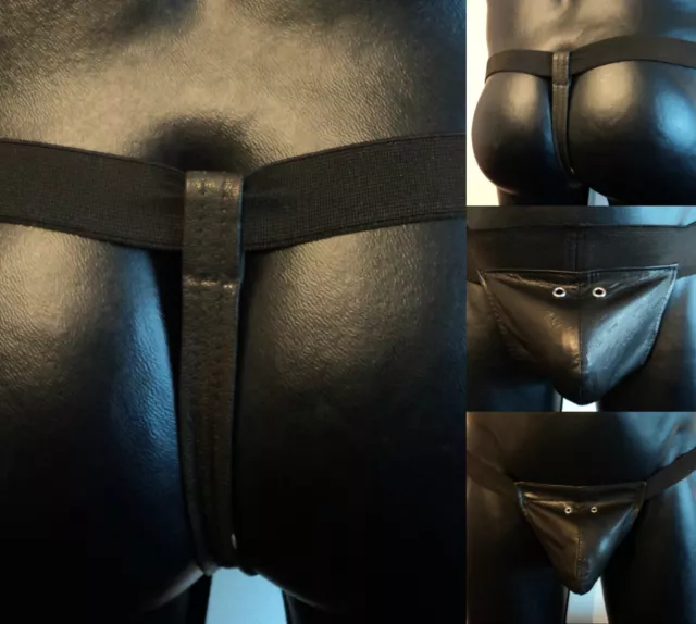 Leather Black Men's Thong 100% Genuine Leather Gay Bluff Fetish Inter All Sizes.