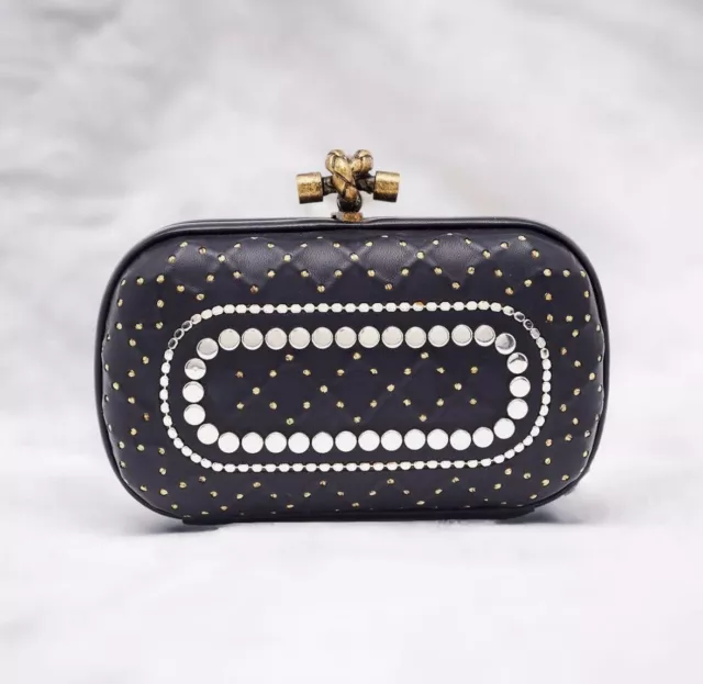 Bottega Veneta Black Leather Knot Embellished Clutch. Never Used