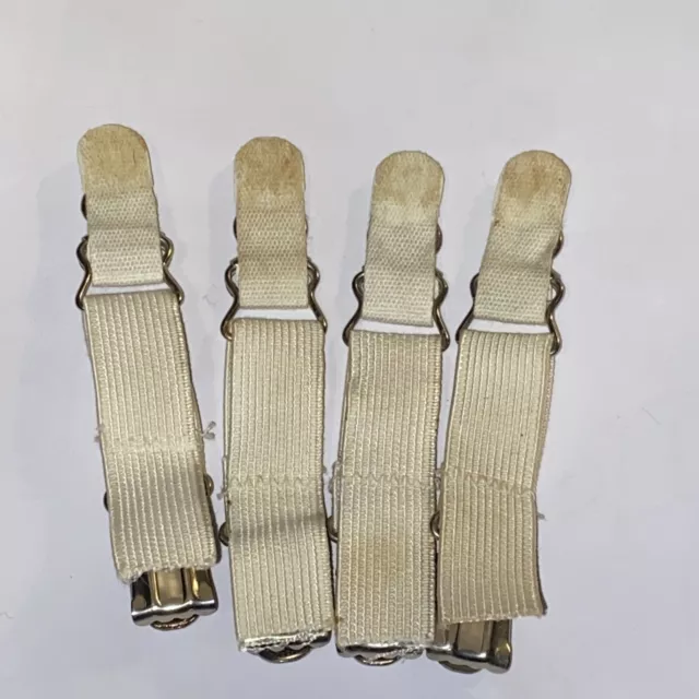 4 Vintage NOS Clip On Garter Straps Free Shipping White With Metal Clips Belt