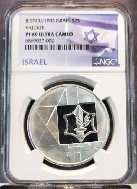 1983 Israel Silver 2 Sheqalim Valour Ngc Pf 69 Ultra Cameo Rare Top Pop