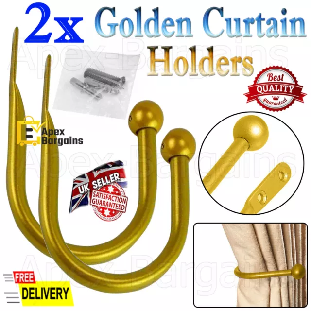 2x Sturdy U Shape Window Curtain Hold Backs Tie Back Hooks Metal Holdback Holder