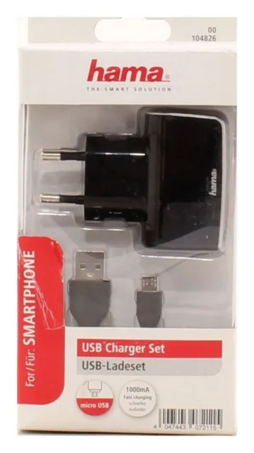 Hama USB-Ladeset 230 V, micro USB Kadekabel Samsung Universal