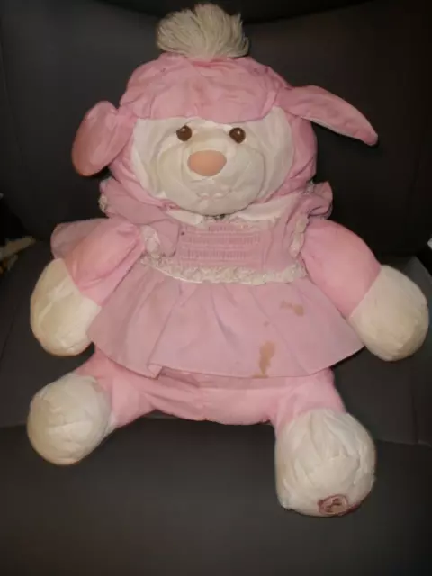 Fisher Price Vintage 1986 Puffalump 15" Nylon PINK BEAR Outfit Plush Toy (F)