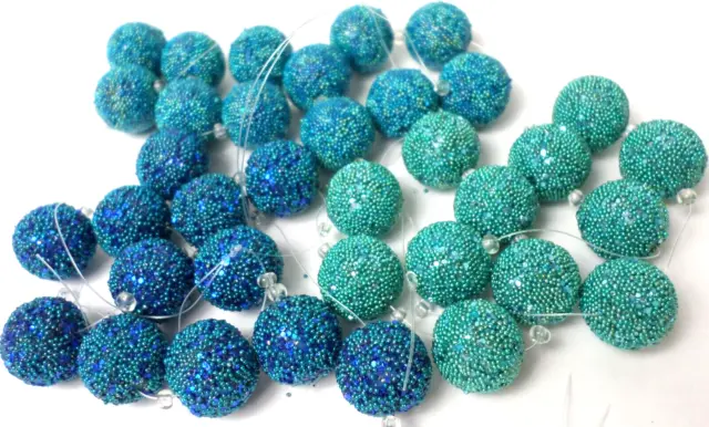 36 Hand Crafted Round Colorful Small Beaded Blue Green Polymer Clay Beads 14mm
