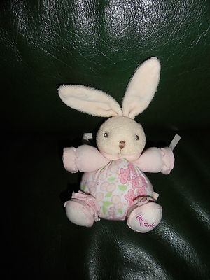 Kaloo KALOO LAPIN MINI  BOULE ROUGE ROSE ETOILE  BLANC ATTACHE TETINE  DOUDOU COM NEUF 