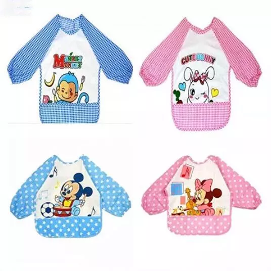 Cartoon Baby Toddler Children Long Sleeve Waterproof Art Smock Feeding Bib Apron