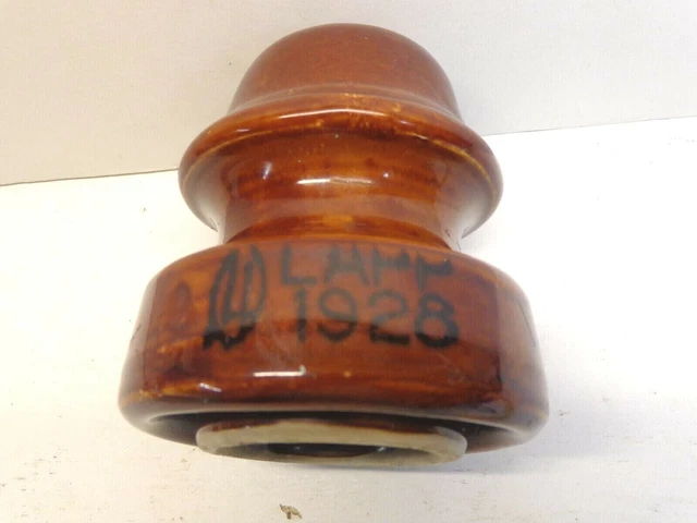 Vintage LAPP 1928 Brown Glazed Porcelain Wire Insulator Mushroom