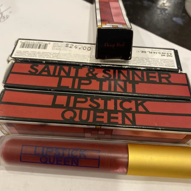 NIB LIPSTICK QUEEN Saint & Sinner Lip Tint DEEP RED 4.3 mL / 0.14 fl oz-4 Pc Set