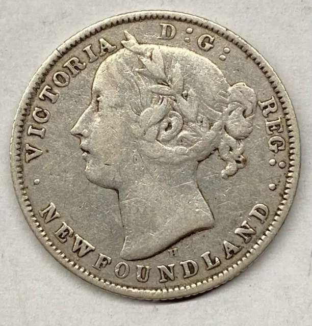 Newfoundland 1872-H 20 Cents Silver Coin - Very Fine