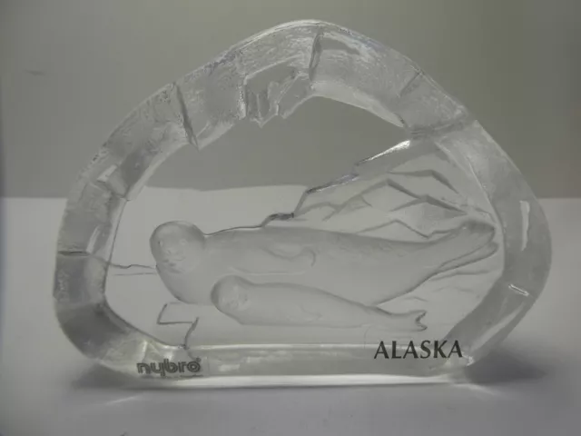 Vintage Nybro Sweden Crystal Glass Statue Alaska Seals Paper Weight