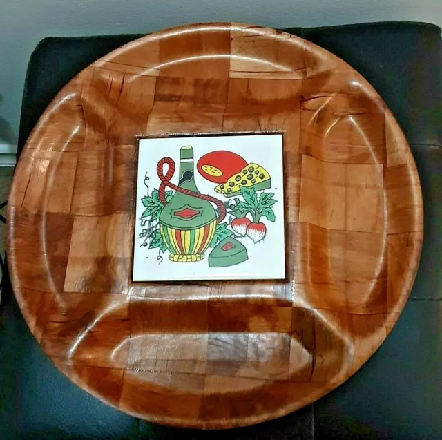 Collectable Timber Round Retro 1960'S Mid Century Serving Tray